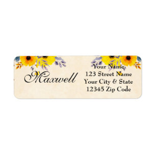 Personalised sunflower floral return address label