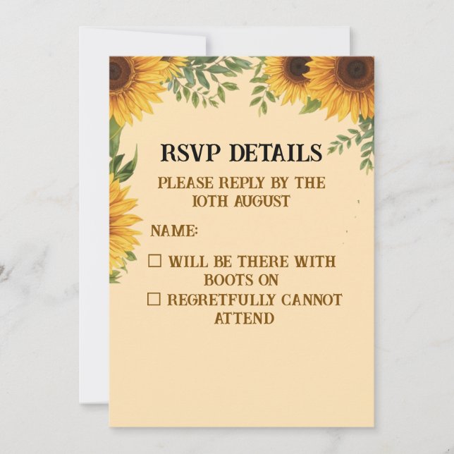Personalised Sunflower Wedding RSVP Card | Rustic (Front)
