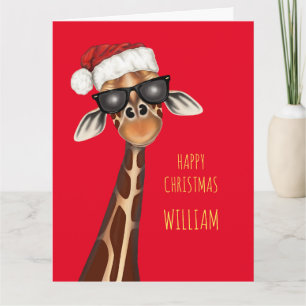 Personalised SUPER COOL GIRAFFE Christmas Card