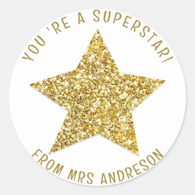 Personalised superstar Teacher Reward Classic Round Sticker (Front)