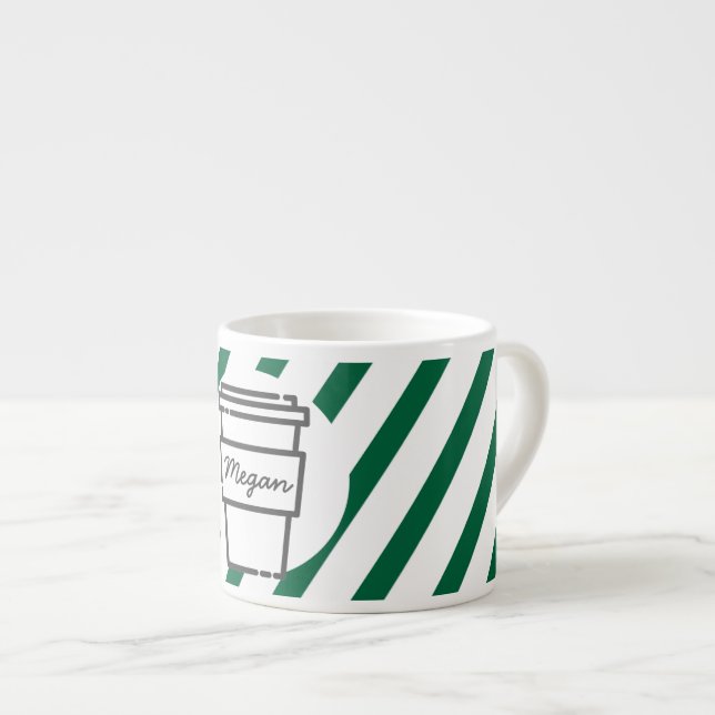 Personalised Take Out Coffee Cup Green Striped (Front Right)