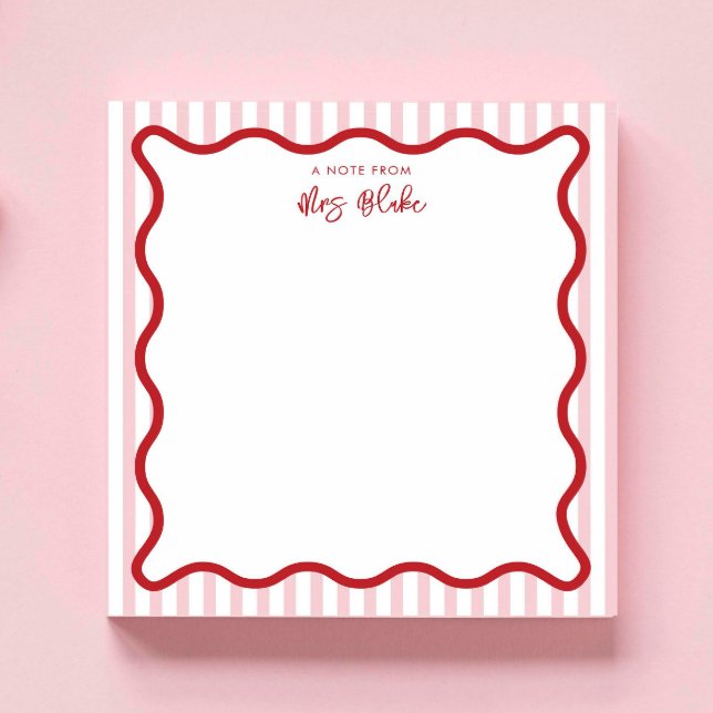 Personalised Teacher Appreciation Pink Red Wavy Notepad (Creator Uploaded)