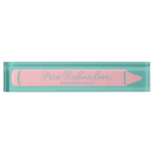 Personalised Teacher Name Grade Pencil Modern Pink Nameplate