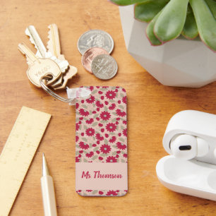 Personalised teacher’s gift, pink daisies  keychain