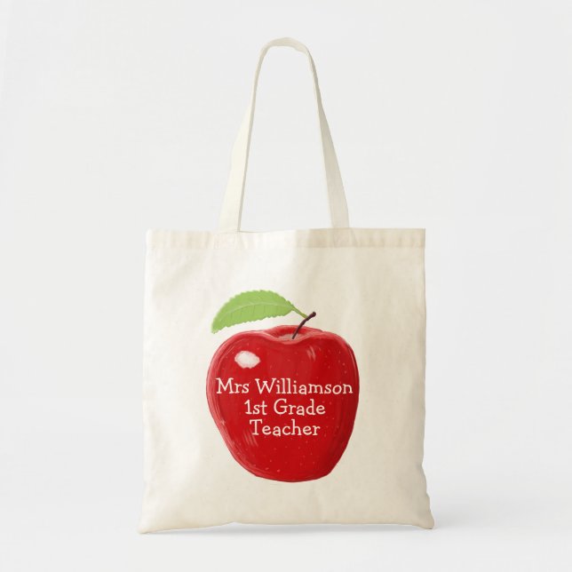 Personalised Teacher's Apple Painting Tote Bag (Front)