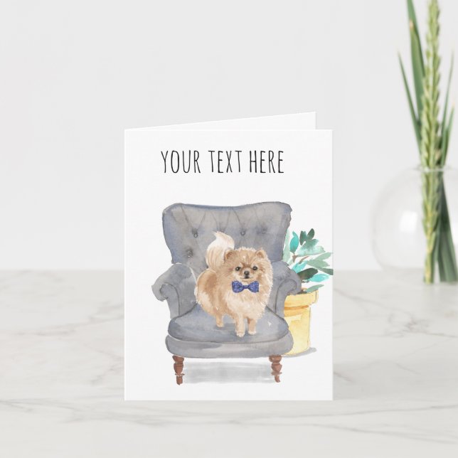 Personalised Text Pomeranian Greeting Card Blue (Front)