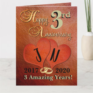 Personalised Third Wedding 3 Year Anniversary Card