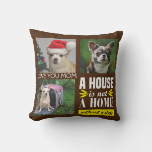 Personalised three photo collage and dog quote throw pillow