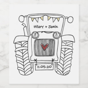 Personalised Tractor Country Wedding Bottle Label