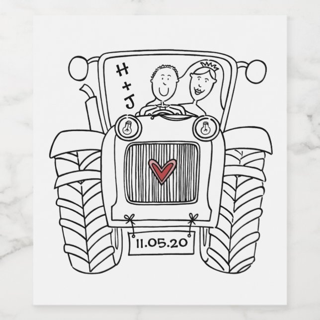 Personalised Tractor Country Wedding Bottle Label (Single Label)