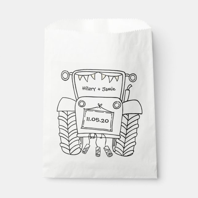 Personalised Tractor Country Wedding Favour Bag (Front)