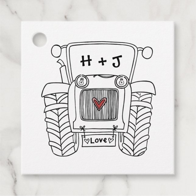 Personalised Tractor Country Wedding Favour Tag (Front)