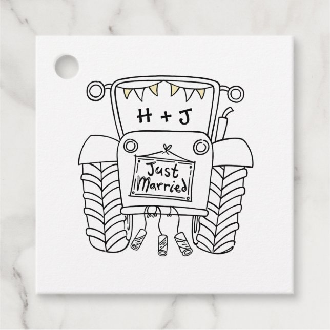 Personalised Tractor Country Wedding Favour Tag (Front)