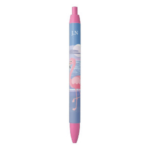 Personalised Tropical Island Flamingo Black Ink Pen
