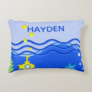 Personalised Under The Sea Submarine Beach Accent Pillow