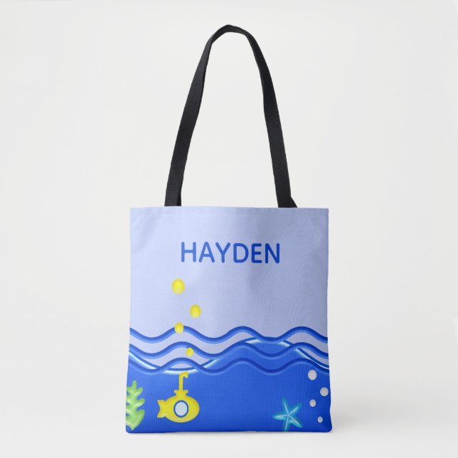 Personalised Under The Sea Submarine Beach Tote Bag (Front)