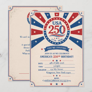 Personalised Vintage America 250 Patriotic Party Invitation