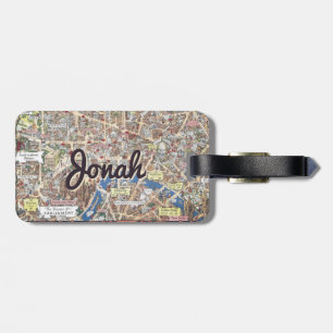 Personalised vintage London map kids luggage tag
