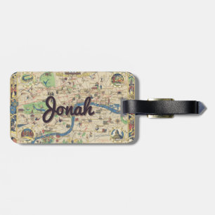 Personalised vintage London map luggage tag