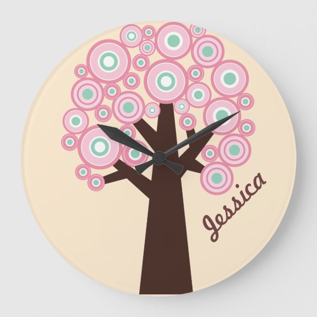 Personalised Wall Clock - Retro Tree Design (Front)