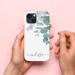 Personalised Watercolor Eucalyptus Case-Mate iPhone Case<br><div class="desc">Protect and decorate your iPhone with this elegant case.
It is decorated with watercolor eucalyptus leaves in soft shades of green on a white background.
Customize it with your name or monogram.
Original Watercolor © Michele Davies.</div>
