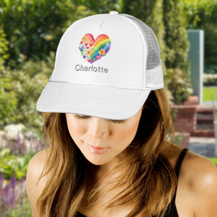 Personalised Watercolor Rainbow Heart Name Trucker Hat