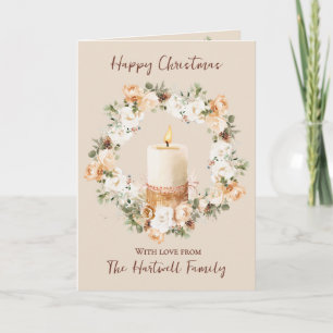 Personalised Watercolour Candle Wreath Christmas Holiday Card