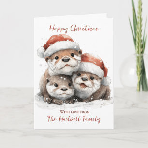 Personalised Watercolour Otter Family  Christmas  Holiday Card
