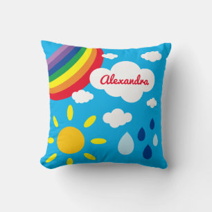 Personalised Weather, Rainbow and Sunshine Throw Pillow