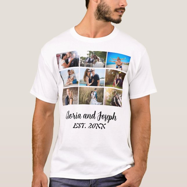 Personalised Wedding Anniversary 9 Photo Collage T-Shirt (Front)