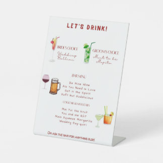 Personalised wedding drinks menu pedestal sign