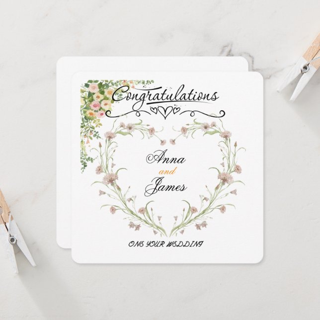 Personalised Wedding Floral Card | Newly Married (Front/Back In Situ)