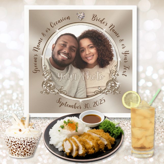 Personalised Wedding Napkins, with PHOTO or Delete Napkin (Personalised, wedding cake serviettes. Wedding cake napkins personalized, with Photo and Names. )