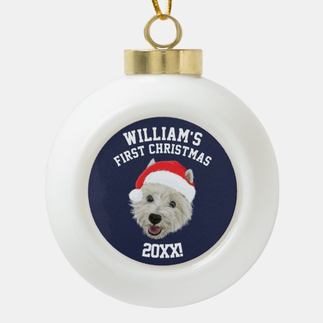 Personalised West Highland Terrier Christmas Santa Ceramic Ball Christmas Ornament (Front)