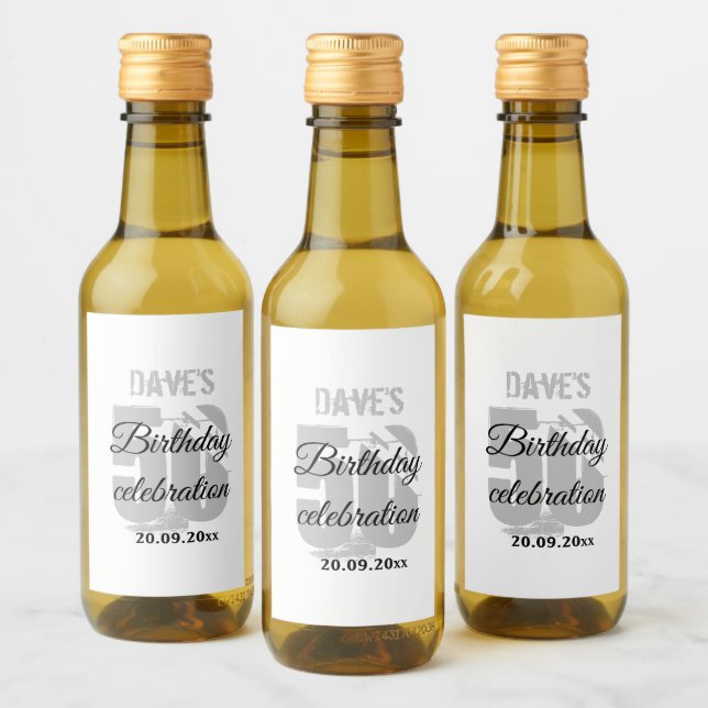 Personalised White 50th Any Birthday Party Favours Wine Label (Bottles)