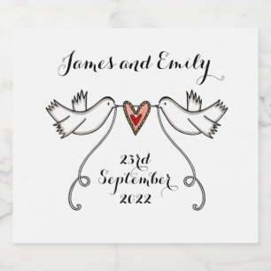 Personalised White Doves Wedding Bottle Labels
