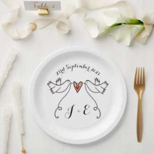 Personalised White Doves Wedding Food Paper Plate