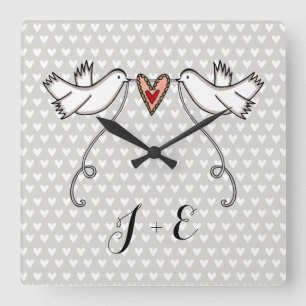 Personalised White Doves Wedding Gift Acrylic Squa Square Wall Clock