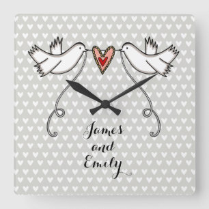 Personalised White Doves Wedding Gift Acrylic Square Wall Clock