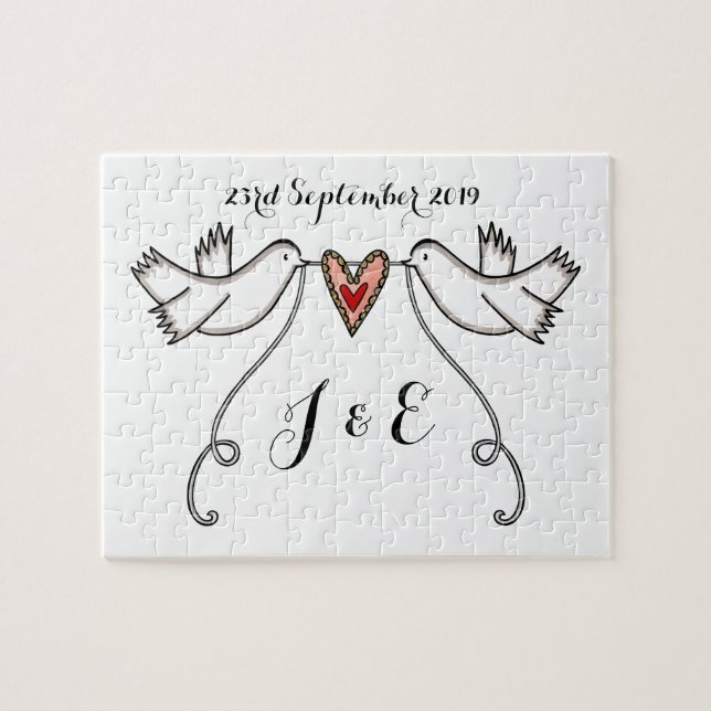 Personalised White Doves Wedding Jigsaw Puzzle (Horizontal)
