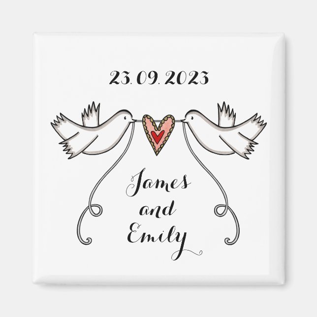 Personalised White Doves Wedding Magnet Favour (Front)