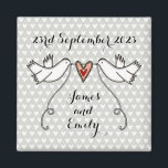 Personalised White Doves Wedding Magnet Favour<br><div class="desc">An illustration of 2 beautiful doves holding flowing ribbon with a love heart attached</div>