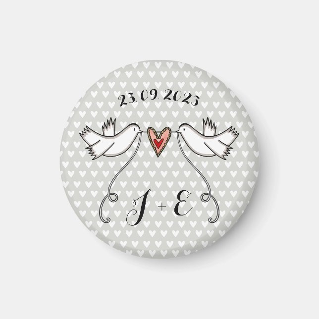 Personalised White Doves Wedding Magnet Favour (Front)