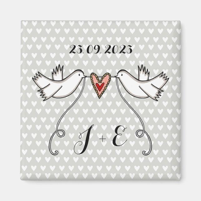 Personalised White Doves Wedding Magnet Favour (Front)