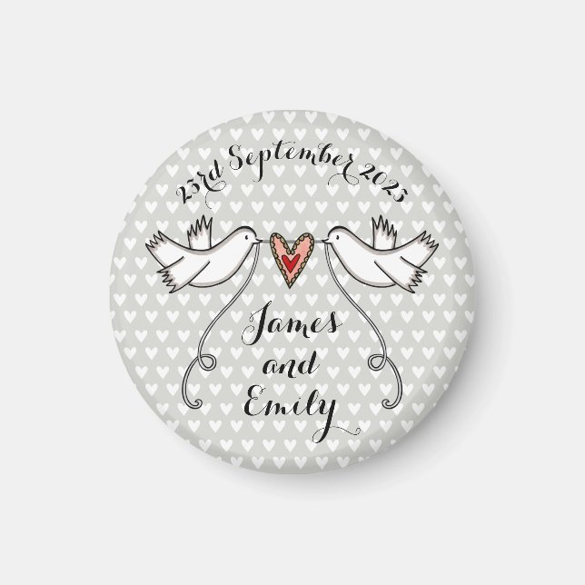 Personalised White Doves Wedding Magnet Favour (Front)