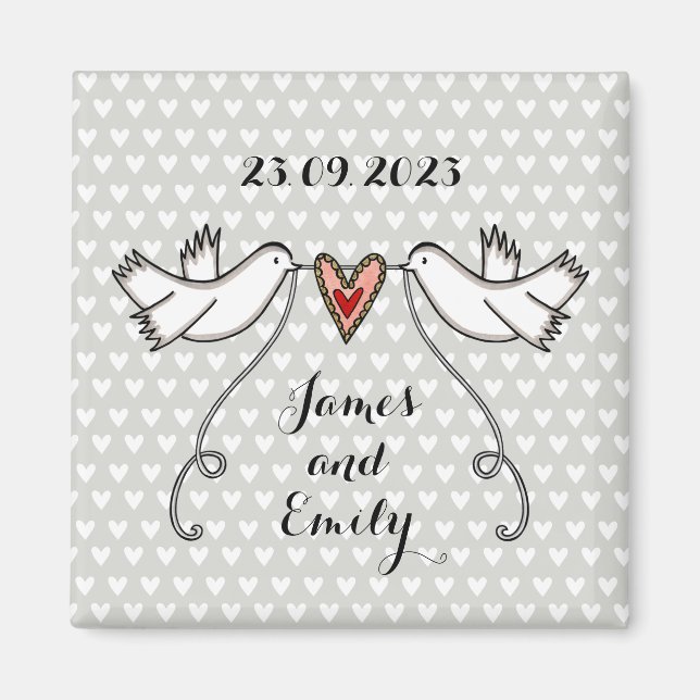 Personalised White Doves Wedding Magnet Favour (Front)