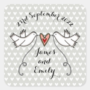 Personalised White Doves Wedding Sticker Labels