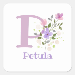 Personalised with Name Petula and First Initial Square Sticker