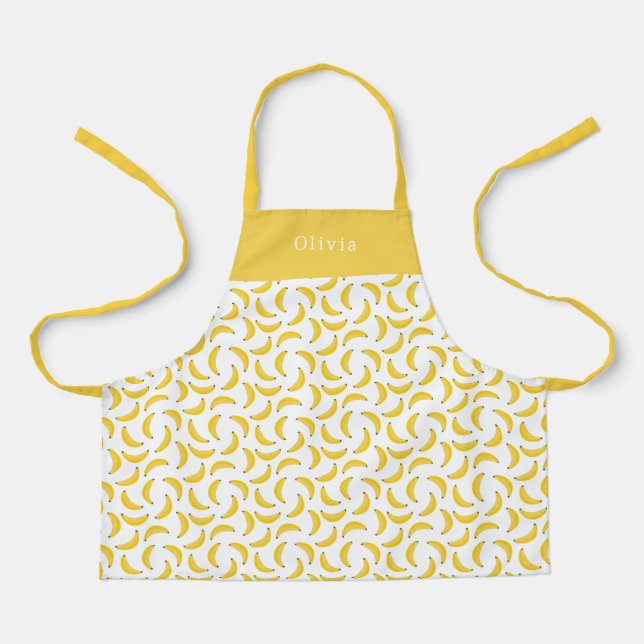 Personalised Yellow Banana Pattern Apron. Apron (Front)