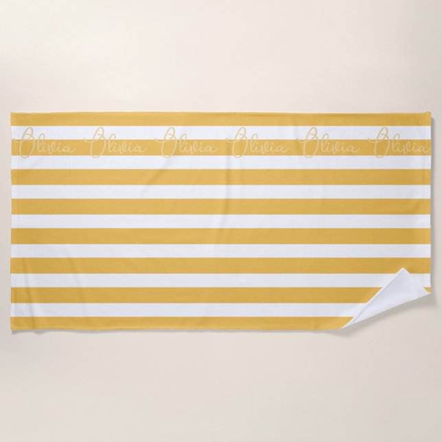 Personalised Yellow Stripe Custom Personalized Beach Towel (Front)